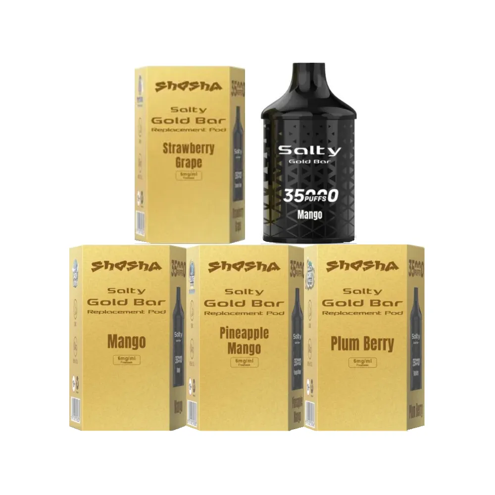 Compatible With Salty GOLD Bar Pre-filled Kit 6mg/mL Salty GOLD Bar Pre-filled Kit 15mg/mL Salty Gold Bar Replacement Battery Specifications Puff Count: Up to 35000 puffs Pod Capacity: 25mL Nicotine Strength: 6mg Freebase Coil: 0.4ohm Mesh Includes 1x Replacement Pod